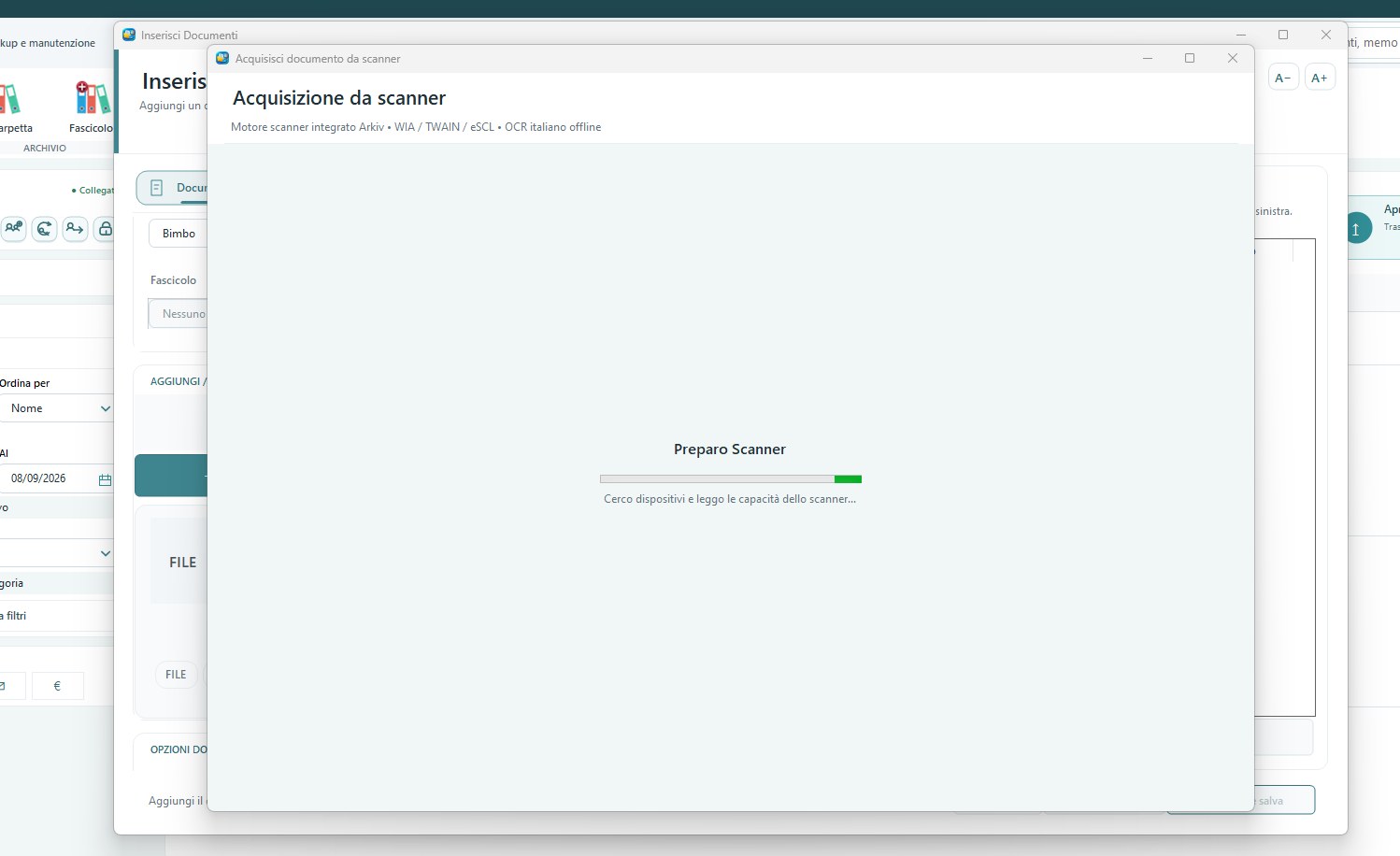 Preparazione dello scanner in Arkiv